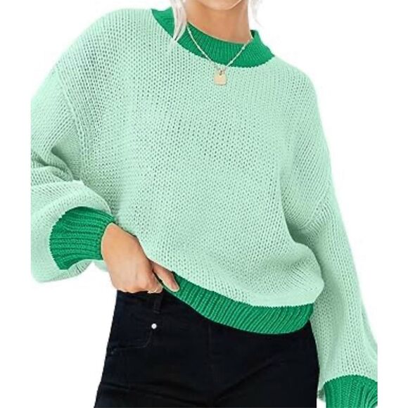 Zesica green color block crewneck sweater small - Picture 1 of 9
